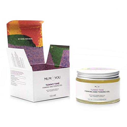 Mum & You Certified Vegan Natural Tummy Time Toning and Firming Gel (100ml) with Safflower Seed Oil and Tumeric Extract. Suitable for sensitive skin, promotes skin evenness and radiance.