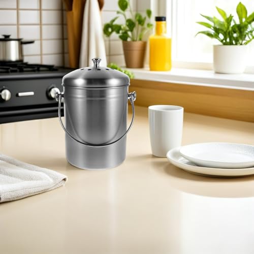 Compostera de cocina de acero inoxidable 5l ideal para encimeras modernas y limpias Tofficu 8