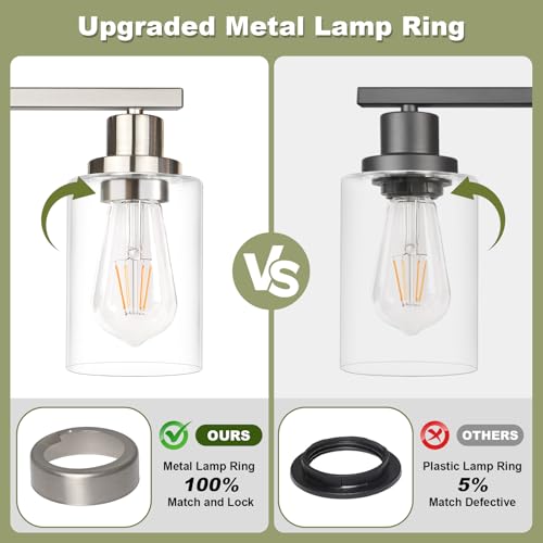 Image of Unicozin Modern Bathroom Light Fixtures, 5 Light Vanity Lights Over Mirror, Brushed Nickel Wall Lamp with Clear Glass for Living Room Cabinet Bedroom Porch