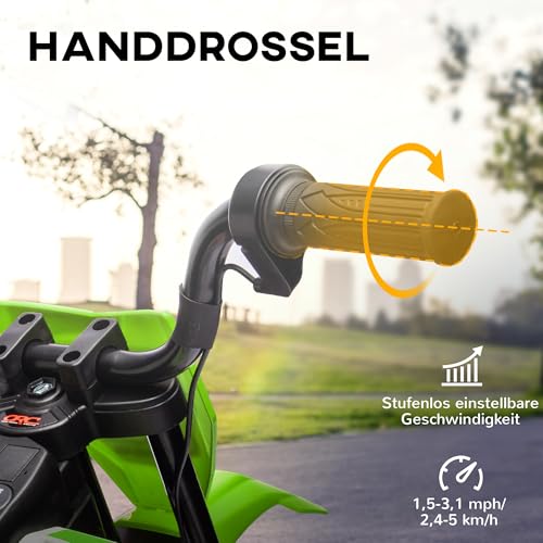 AIYAPLAY Kinder Elektro-Motorrad, 12V Kindermotorrad mit Musik, Kinderfahrzeug mit abnehmbar Trainingsrädern, 2,4-5 km/h, für 3-6 Jahre Kinder, max. 30 kg, Grün – Bild 4