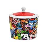 Britto Bone China Sugar Bowl with Lid, 10.4 oz, Nature in Harmony Design - Coffee Bar Accessories, Seasoning Pot Box, Ceramic Salt Pepper Organizer, Farmhouse Kitchen Decor