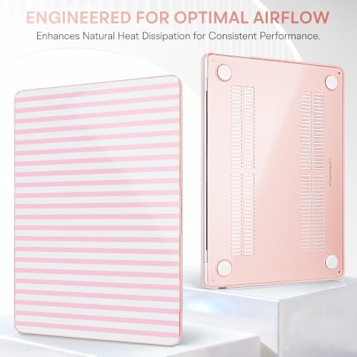 Image of Tuiklol for MacBook Air 13 inch Case M5 2026 M4 2025 M3 2024 M2 2022 Model | Number A3449 / A3240 / A3113 / A2681, Plastic Hard Shell Cover for MacBook Air 13.6 with Touch ID, Striped-Pink