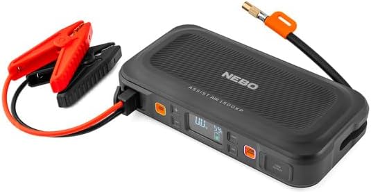 NEBO Assist AIR 1500XP Jump Starter and Air Compressor | 44.4Wh Power Supply Box Restarts 12V Battery Vehicles, 150 PSI Air Compressor Inflates Tires, Integrated Floodlight, USB Ports, TSA Approved