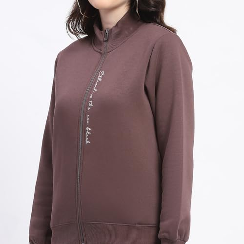Image of Madame Placement Printed Zipped T Neck Sweatshirt for Women