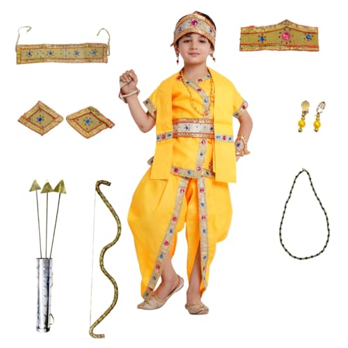 Image of Kaku Fancy Dresses Raja Ram Costume for Kids Ramayan Fancy Dress for School Mythological Events - Yellow, 3-6 MONTH, Unisex