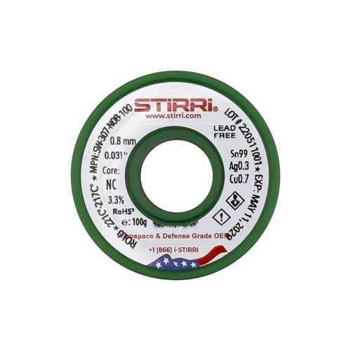 Image of STIRRI-LF-307 STIRRI-LF-307 Sn99Ag0.3Cu0.7-0.8 mm 0.031 inch no-clean lead-free solder wire 3.3% NC-core - 100g spool (ROL0) - for soldering electronics