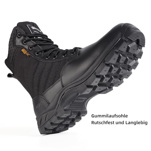 IODSON 8' Durchstichfeste Kampfstiefel Leicht Militär Stiefel Schwarz Springerstiefel Motorradstiefel Einsatzstiefel Herren&Damen mit seitlichen YKK-Reißverschlüssen Schwarz 46