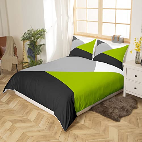 Loussiesd Kids Geometric Abstract Bedding Set Modern Stripe Duvet Cover for Kids Women Men Bedroom Grey Green Triangle Decor Comforter Cover Set Decor Bedspread Cover Single Size With 1 Pillow Case - Image 3