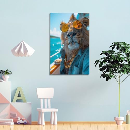 Tableau déco lion à lunettes de soleil impression toile 30x45