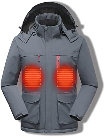 AIPZDJ Men's Heated Jacket Washable USB Powered Waterproof Heating Jackets Lightweight Heated Jacket Winter Heated Jacket,XXXXXL,Grey