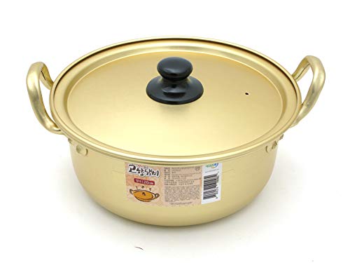 Amazon｜両手鍋 韓国 ラーメン鍋 20cm アルミ鍋 ゴールド 食器 金 鍋蓋
