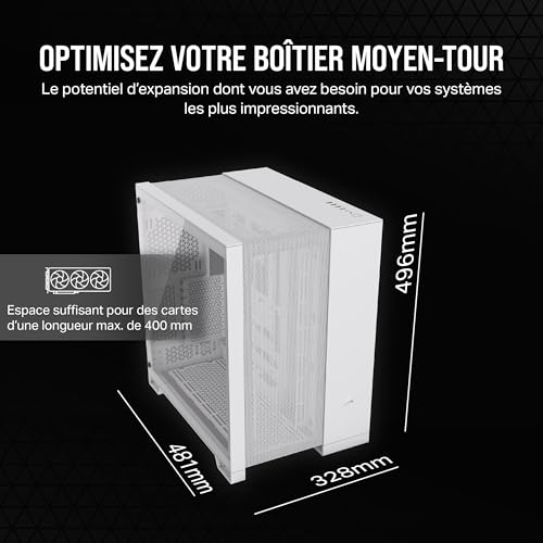 CORSAIR 6500D Airflow Boîtier PC ATX Mid-Tower - Pas de Ventilateurs Inclus - Design à Double Chambre - Compatible avec Les Cartes Mères à Connexion Inversée - Blanc