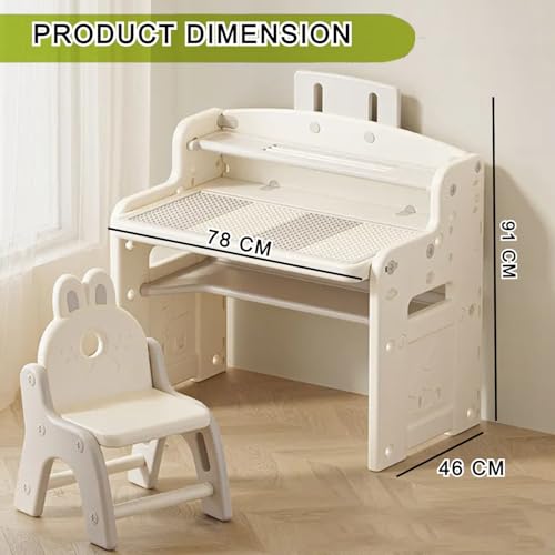 Image of Kids Study Table with Chair Height Adjustable 5 to 12 Years Boys Girls Student Study Desk Chair Combo Children for Home Reading (Grey White, 4in1 Table and Chair)