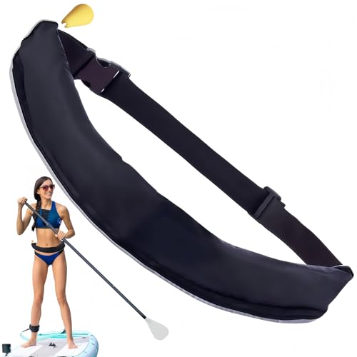 Manual Inflatable Belt Pack, Portable Adults Swim Jacket with Blowpipe & Whistle, 24g CO2 Cylinder Included, Suitable for Swimming, Kayaking, Fishing, and Paddleboarding Sports (Black)