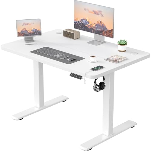 JUMMICO Scrivania Regolabile in Altezza con Caricatore USB, Scrivania Regolabile Elettrica 100 x 60 cm, Standing Desk