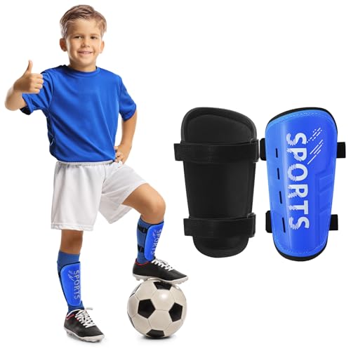Syhood Sports サッカー すね当て 幼児 キッズ ユース フットボール すね当て 保護 サッカーギア 軽量 サッカー用品 3~5歳 5~10歳 子供 ティーン 男の子 女の子 試合用 (ブルー、M)。の商品画像（Amazon）
