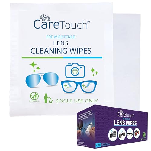Care Touch Lens Wipes for Eyeglasses- 400 Count Individually Wrapped Pre- Moistened Wipes, 5 x 6 Inch- Camera Lens, Sunglasses and Glasses Cleaner,- Gentle and Portable for Cleaning of Optical Devices