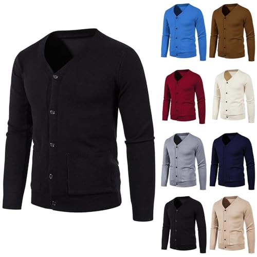 Mens Casual Sweater Full Button Up V-Neck Slim Fit Cardigan Sweaters Long Sleeve Fall Winter Solid Fashion Cardigan