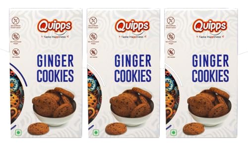 Image of Quipps Premium Ginger Cookies | No Maida, No White Sugar, No Preservatives | Made with Jaggery & White Butter | Healthy Biscuits | Fresh Crunchy Biscuits for Tea-Time Snack, Breakfast & Office Gifting | Vegetarian | Pack of 3 (200g Each)