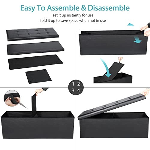 image for SUPER DEAL 43 Inches Folding Storage Ottoman Bench, Faux Leather Long 