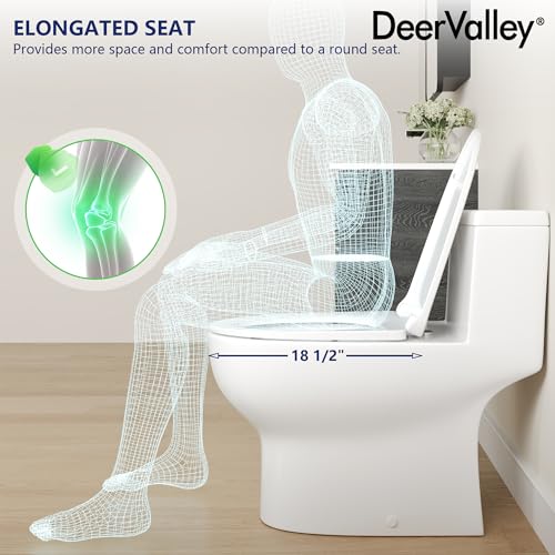 Image of DeerValley One-Piece Comfort Height Toilet Single Flush 1.28 GPF Water-Efficient Elongated Bowl with Soft-Close Seat