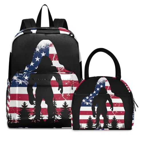 Bigfoot Concepttion School Backpack with Lunch Box Set for Kids Boys Girls Durable Lightweight Travel School Bag