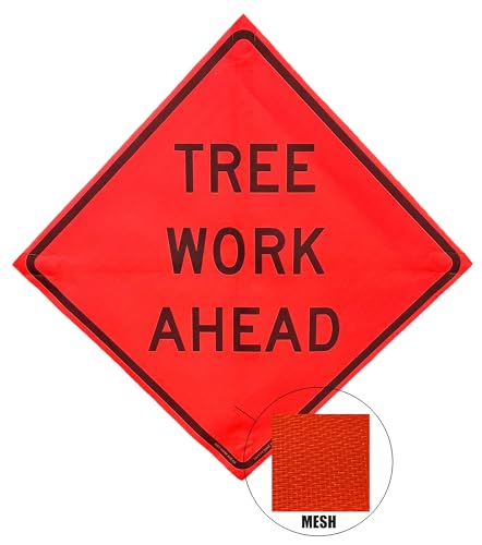 Image of 36 inchx36 inch Tree Work Ahead Mesh Sign & Steel Spring Stand
