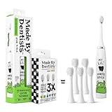 Made by Dentists Kids Electric Toothbrush - Rechargeable Vibrating Toothbrush with Timer, Includes 6 Replacement Heads, Gently Cleans Teeth, Kid & Toddlers Age 2+, Monster
