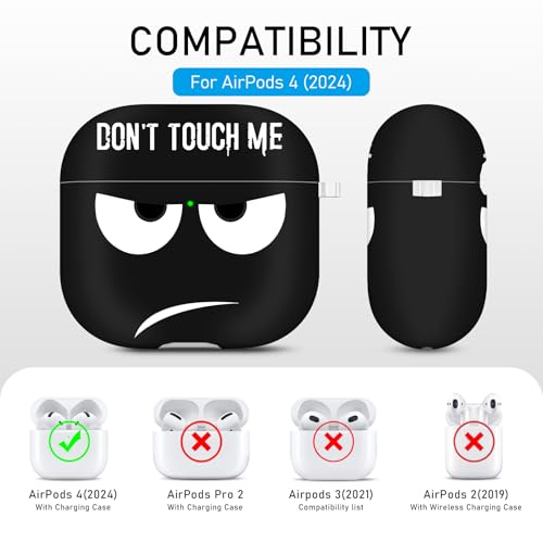 Image of for Apple Airpods 4th Generation Case Cover(2024),Don't Touch Me for Airpods 4 Cover with Keychain /Lanyard Soft Cute Shockproof Covers for Women Men Compatible AirPod 4 Case,Black