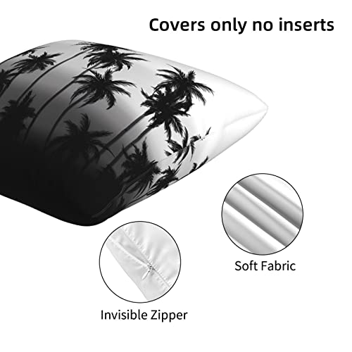 Black And White Palm Tree Throw Pillow Covers 18 X 18 Inch Set Of 2 Vintage Leaf Decorative Pillow Cases Cushion Covers For Sofa Couch Car Bedroom Home Decor #TOP4