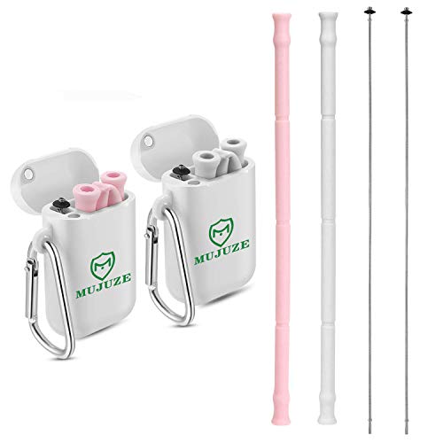 Mujuze Siliconen rietjes, herbruikbaar, milieuvriendelijk, vrij van BPA, met sleutelhouder en reinigingsborstel, ideaal voor smoothie, milkshake, cocktail en koele dranken