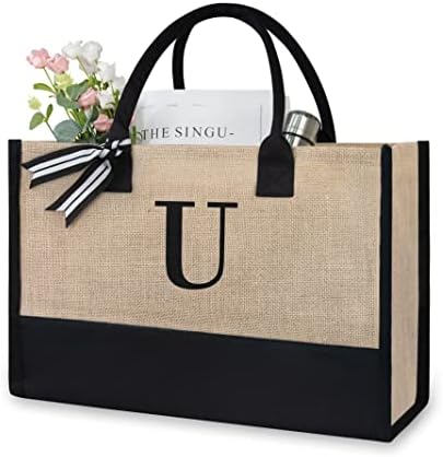 TOPDesign Personalized Initial Jute Bag, Tote Bag for Women | Personalized Initial