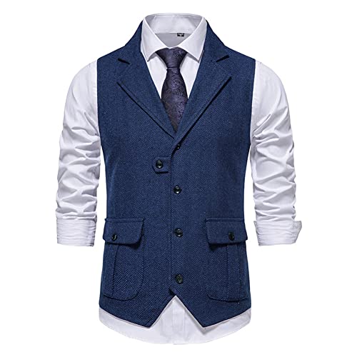 chouyatou Men's Herringbone Tweed Vest Notched Lapel Single Breasted Sleeveless Vest Jacket2