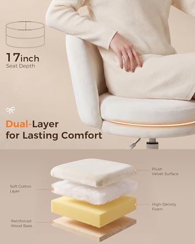 Image of GTPLAYER Velvet Tall Office Chair with Wheels Vanity Chairs with Back, Versatile Height Use: Office to Bar Stools Small Ergonomic Comfy Armlees Computer Desk Chair with Bow Lumbar Pillow for Gift