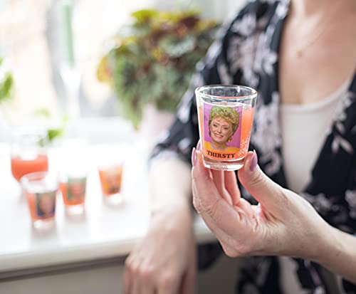 The Golden Girls "Thirsty Salty Extra Savage" 1.5-Ounce Mini Glass Cups, Set Of 4 | Official Tv Show Collectible Drinkware | Novelty Kitchen Gifts, Shot Glasses For Home Barware #TOP2