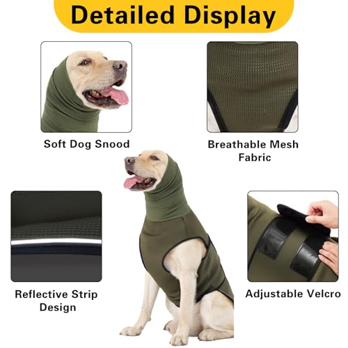 Yanmucy Dog Calming Coat with Adjustable Anxiety Jacket and Ear Muffs - Relieve Nervous Dog Vest for Anxiety Fireworks (Green, S) - Image 2