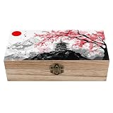 YCJUGWSP Japanese Pagoda Cherry Blossom Wooden Storage Box with Hinged Lock,Decorative Handmade Keepsake Jewelry Chest, Elegant Retro Decor Boxes, Compact Organizer Box for Home, Wedding, Gifts
