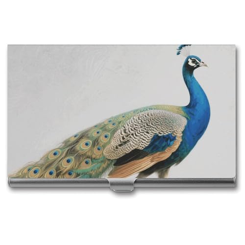 Metal Business Card Holder Ultra Slim - Green Peacock Professional Aluminum Alloy Card Case with Magnetic Closure, Compact ID Credit Card Organizer Wallet for Men Women