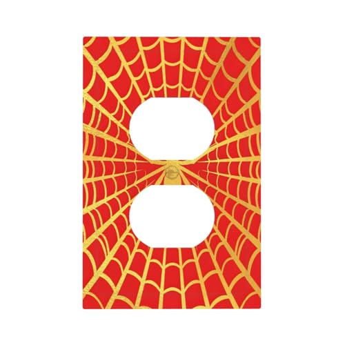 Decorative Outlet Covers Red Background with Golden Spiderweb Spider 1 Gang Duplex Light Switch Cover Plate Unique Wall Plate Electrical Switch Plate Covers for Bedroom Home Decor