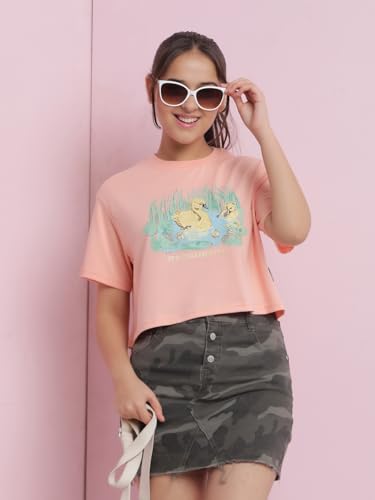 Image of Li'l Tomatoes Girls Crop T-Shirt | 100% Cotton | Graphic Printed Summer Top | Soft & Breathable Casual Wear | 7-16 Years