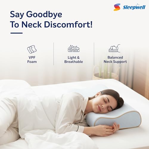 Image of Sleepwell Ortho Easy Rest Orthopedic Pillow | Acuprofile VPF Foam | Balanced Neck Support | Everyday Comfort | Light & Durable | Firm Feel | Breathable | Machine Wash | 24 x 16 Inches | Pack of 1