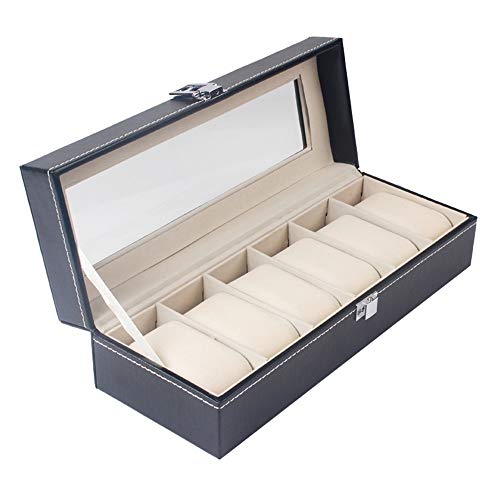 Die Transparente Abdeckung 6 PU-Leder-Uhr-Armbanduhr-Kassette Aufbewahrungsbox Schmuck Vitrine