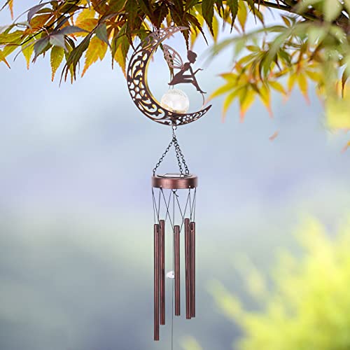 Taman Wind Chime - Moon Fairy Solar Lights Wind Chimes For Outside Indoor Crackle Glass Ball Led Decorative Mobile Memorial Gift, Aluminum Tubes For Home, Outdoor, Yard, Patio,Garden Decor #TOP7