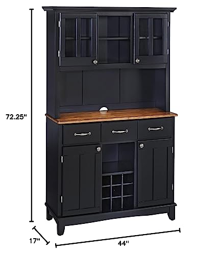 Home Styles Buffet Of Buffets Black With Cottage Oak Wood Top With Hutch, Large Server With Cottage Oak Wood Top & Hutch & Liberty Kitchen Cart With Wood Top - Black #TOP2