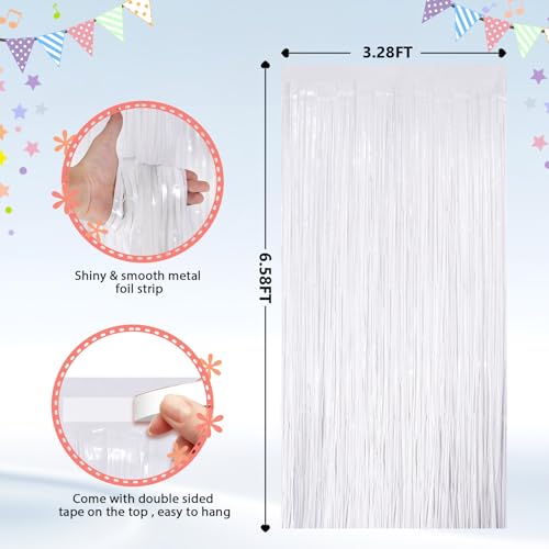 Image of 2Pack White Metallic Tinsel Foil Fringe Curtains, White Streamer Backdrop Curtains for Birthday Party Decorations, Fringe Backdrop for Wedding Foil Curtain Backdrop for Bachelorette Party Disco Party