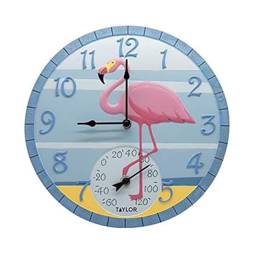 Taylor Precision Products, Flamingo Poly Resin Indoor and Outdoor Clock and Thermometer, 14 Inch, Multi-Color