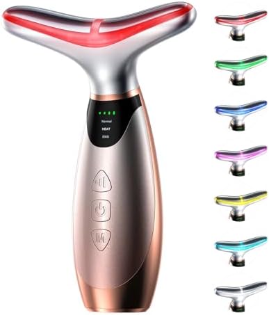 Facial Massager, 7 Colors Red Light Therapy for Face and Neck, Face Lift Device with 113°F Heating Vibration for Multi Skin Care