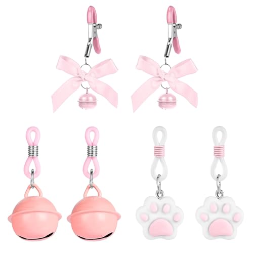 3 Pairs Nipple Clamps for Women Men Non Piercing Beginner, Fake Nipple Rings with Bell, Adjustable Faux Clamps Clip Body Piercing Jewelry(V1-T1)