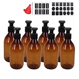 8 Pack 8OZ Empty Plastic Pump Lotion Bottles With 1 Pen, Labels & Silicone Funnel, Amber Color Lotion Dispenser With Locking Lotion Pump For Body Wash, Shampoo, Massage Lotion, Gel by ZMYBCPACK