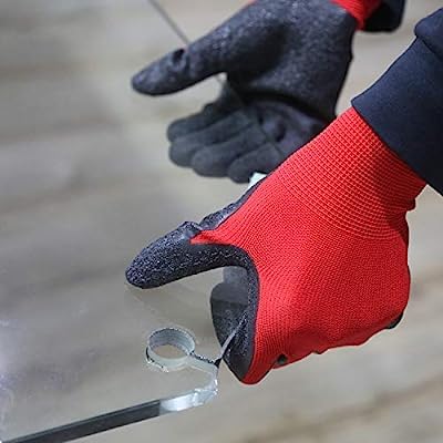 Image of Multipurpose Nylon Anti Cut PU Nitrile Coating Work Safety Gloves, Hand & Fingers, Gardening, Mechanical, Construction, Agriculture & Automotive - Durable & Comfortable (5 Pairs Red Black)